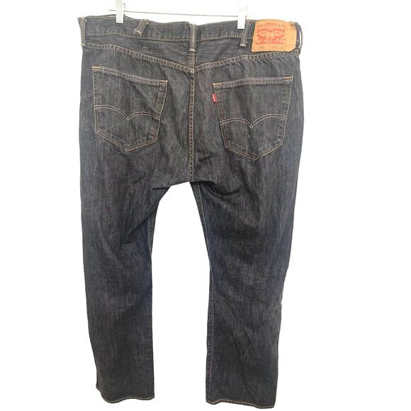 Levi Strauss 501 Button Fly Jeans 42/32 Mens Dark Blue Original Fit Straight Leg - Picture 3 of 8